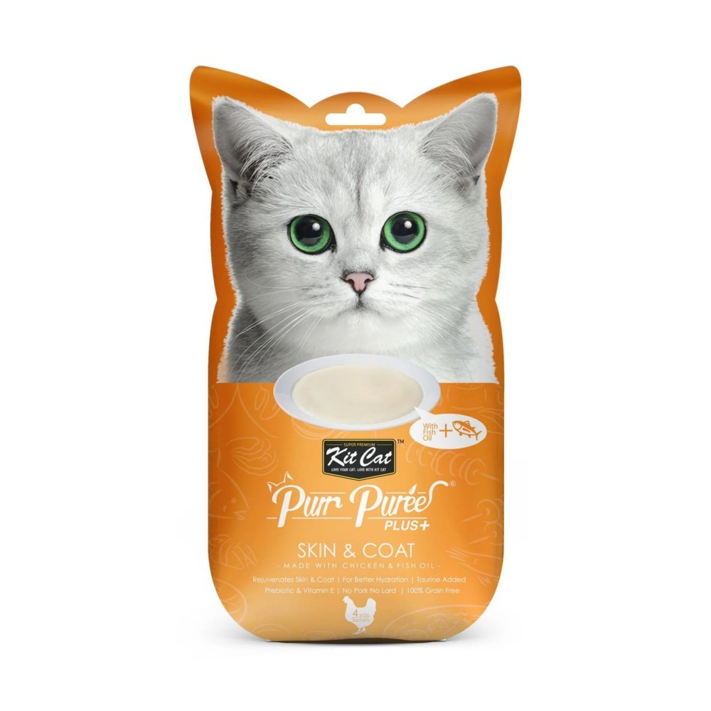 Kit Cat Purr Puree Plus+ Skin & Coat (chicken & Fish Oil) (4x15g)