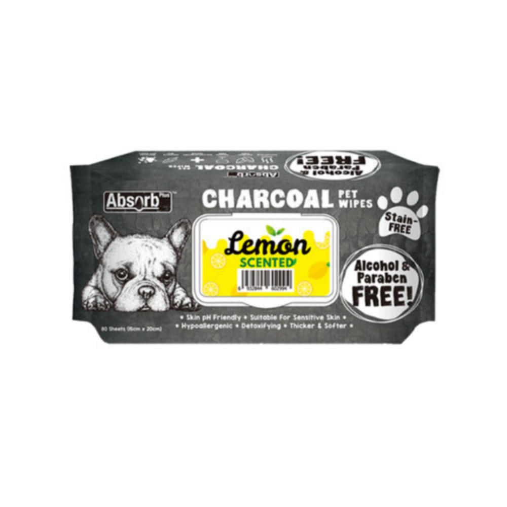 Absorb Plus Charcoal Pet Wipes 80pcs (lemon)