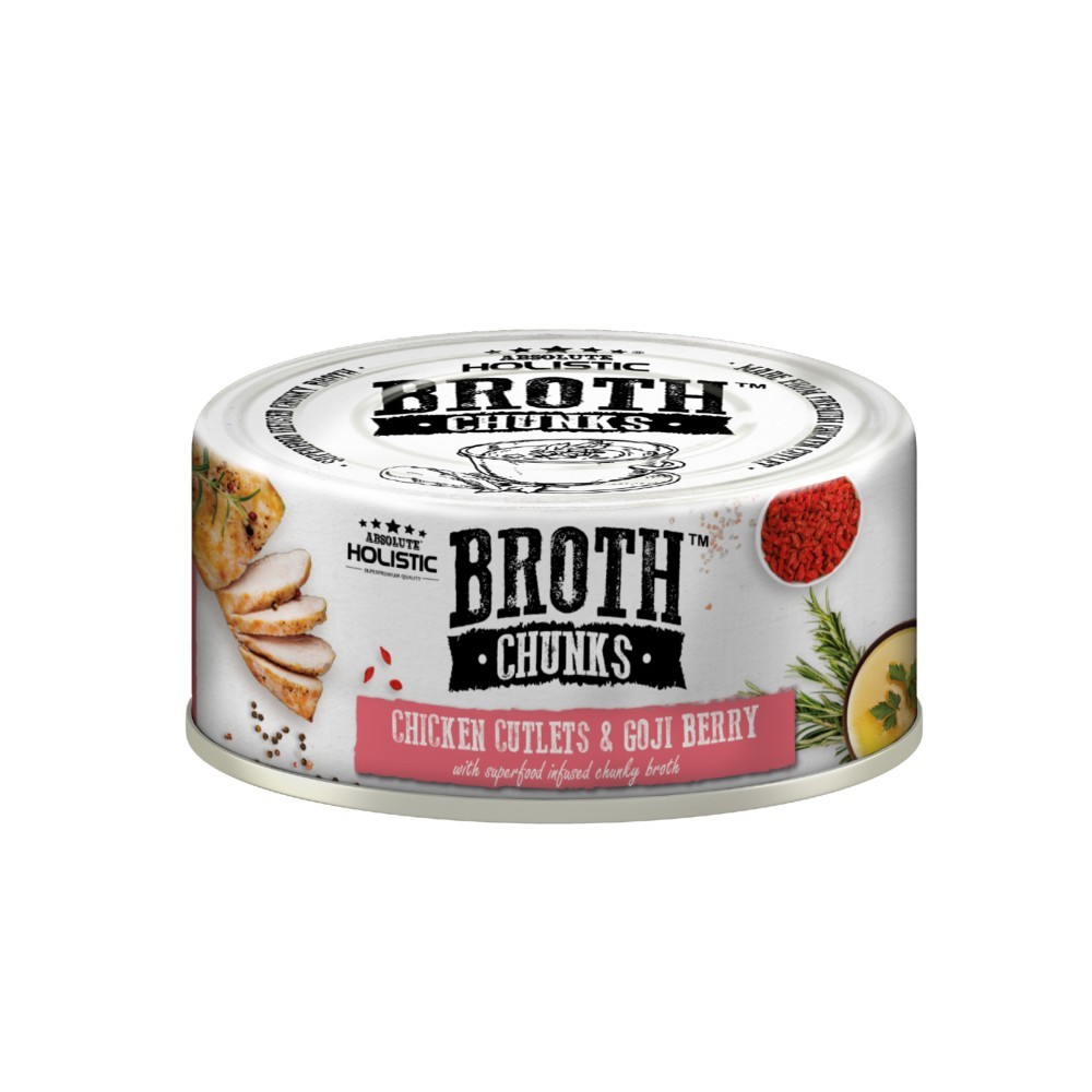 Absolute Holistic Broth Chunks Chicken Cutlets & Goji Berry Wet Cat & Dog Food 80g
