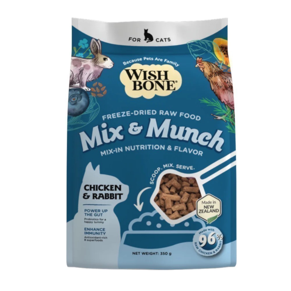 Wishbone Mix & Munch Chicken & Rabbit Grain-free Freeze-dried Raw Food Cat Food Topper 350g