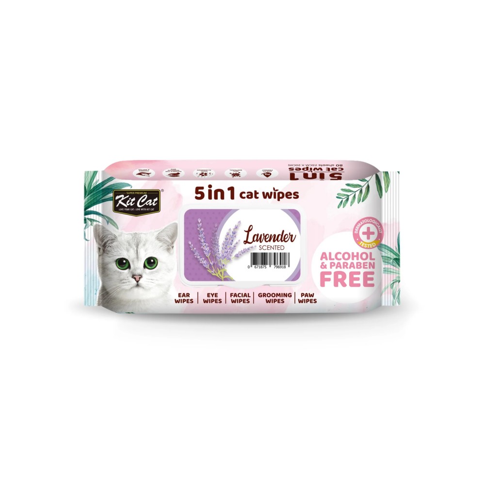 Kit Cat 5 In 1 Cat Wipes 80pcs (lavender)