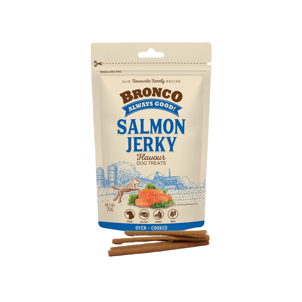 Bronco Jerky Salmon Dog Treat 70g