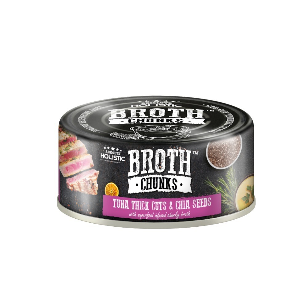 Absolute Holistic Broth Chunks Tuna Thick Cuts & Chia Seeds Wet Cat & Dog Food 80g