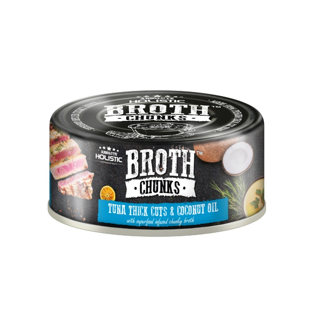 Absolute Holistic Broth Chunks Tuna Thick Cuts & Coconut Oil Wet Cat & Dog Food 80g