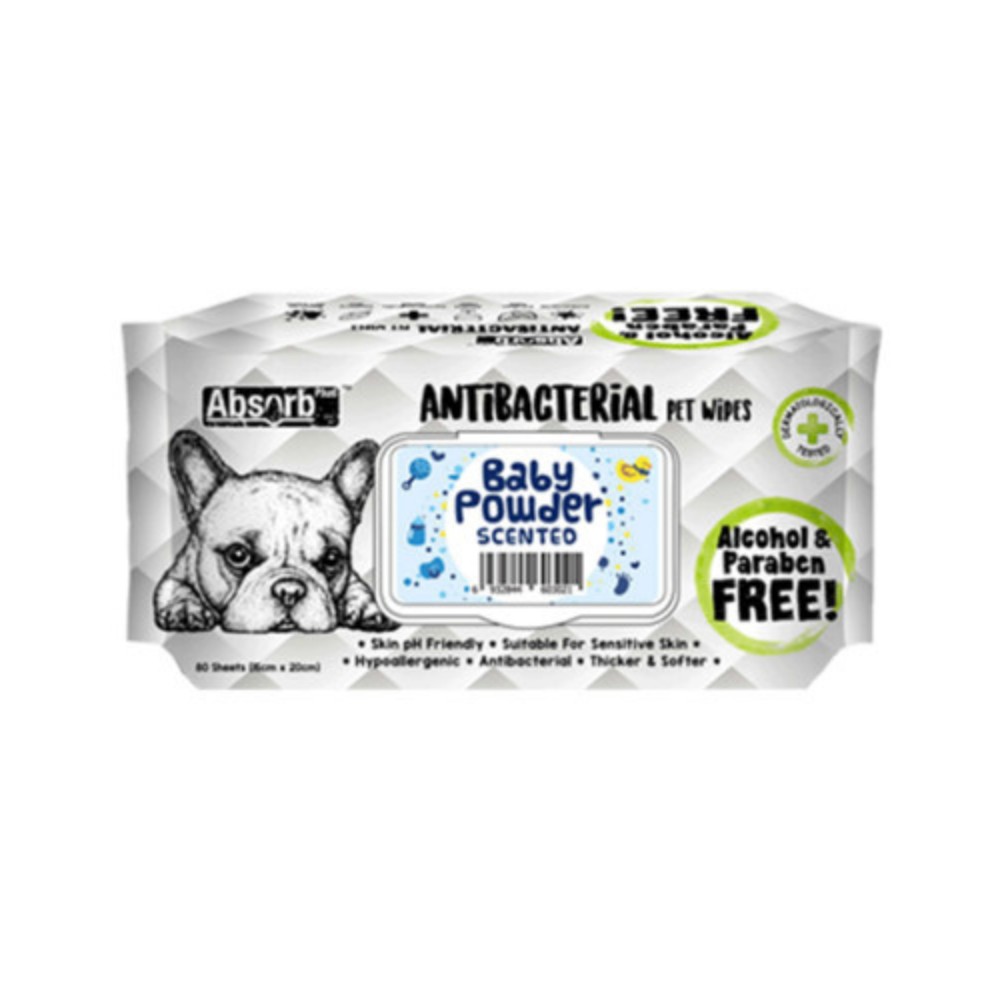 Absorb Plus Antibacterial Pet Wipes 80pcs (baby Powder)