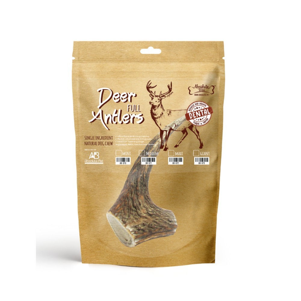 Absolute Bites Whole Deer Antlers Dental Chew Giant