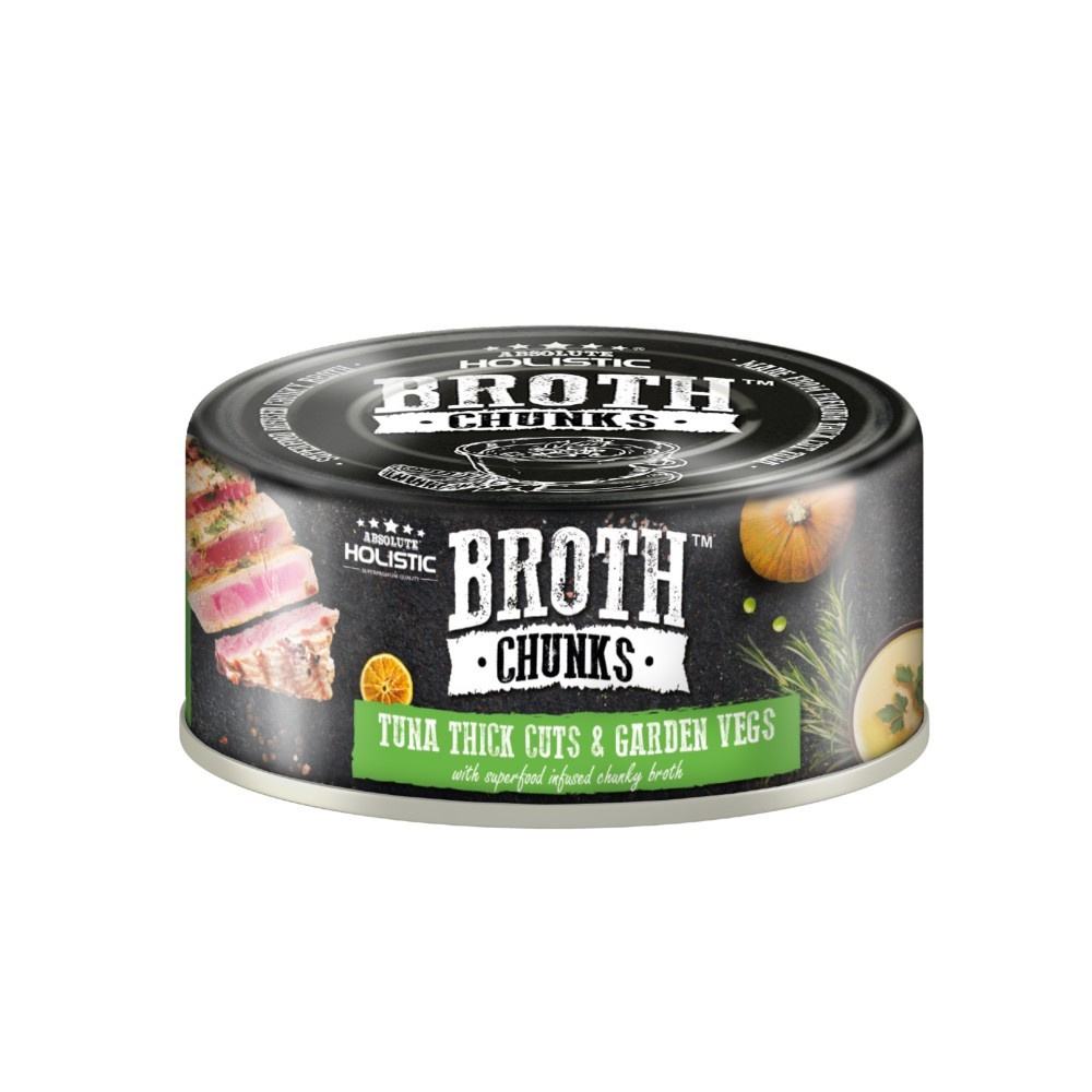 Absolute Holistic Broth Chunks Tuna Thick Cuts & Garden Vegs Wet Cat & Dog Food 80g