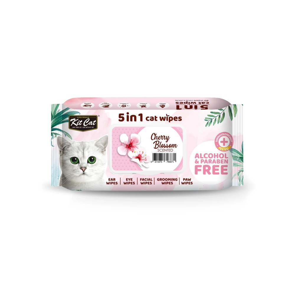 Kit Cat 5 In 1 Cat Wipes 80pcs (cherry Blossom)