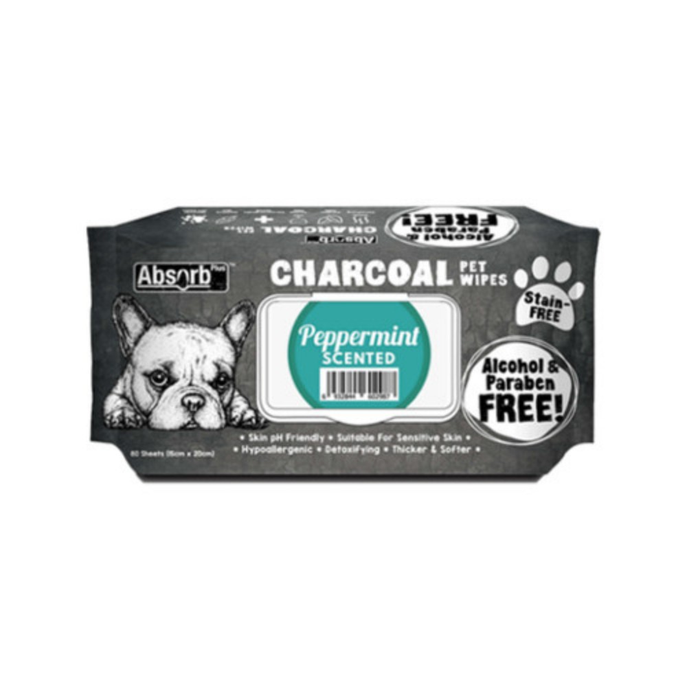 Absorb Plus Charcoal Pet Wipes 80pcs (peppermint)
