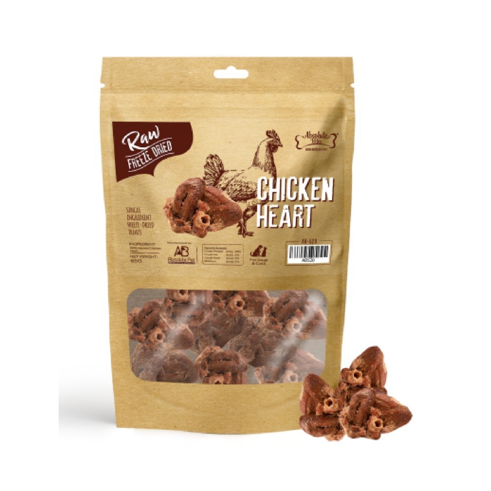 Absolute Bites Freeze Dried Raw Chicken Heart Dog & Cat Treats 65g