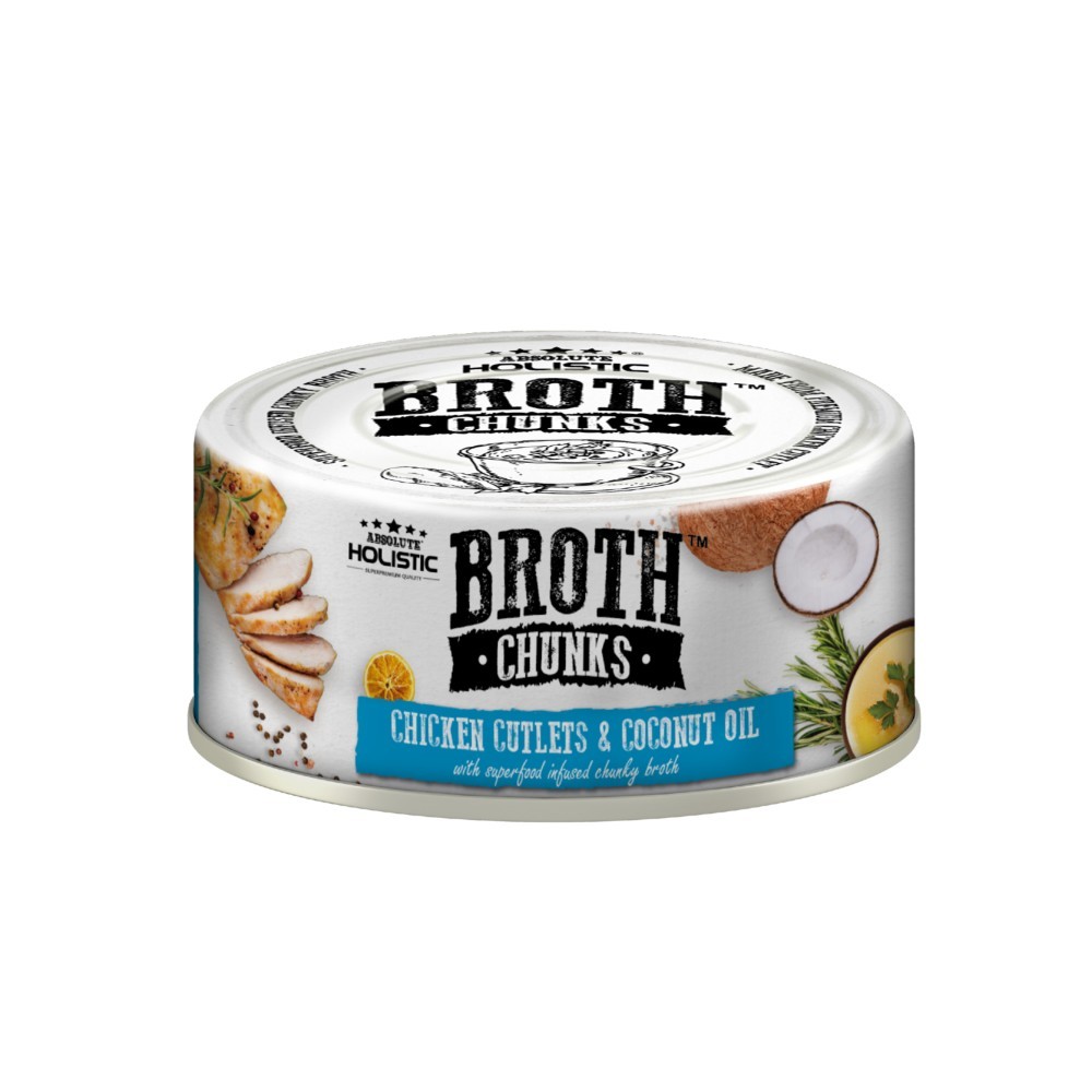 Absolute Holistic Broth Chunks Chicken Cutlets & Coconut Oil Wet Cat & Dog Food 80g