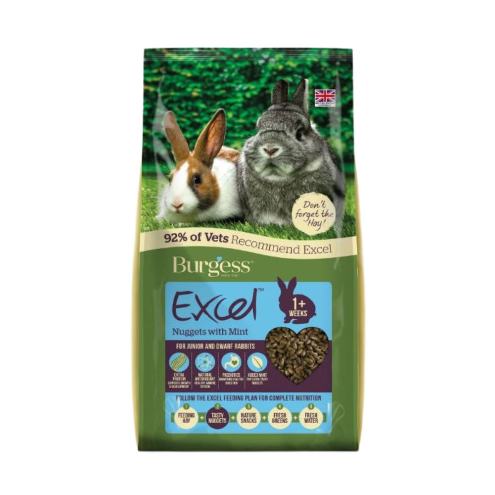 Burgess 4kg Excel Junior & Dwarf Rabbits Nuggets With Mint