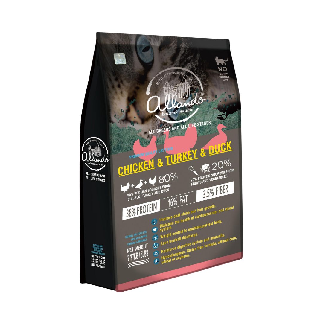 Allando Cat 2.27kg Natural Holistic Chicken, Turkey & Duck Dry Cat Food