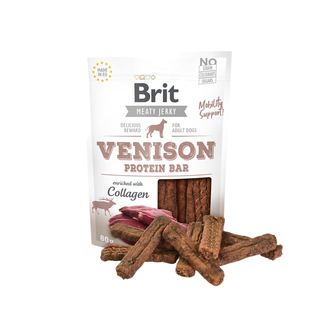 Brit Care Dog 80g Meaty Jerky Venison Protein Bar Dog Snack