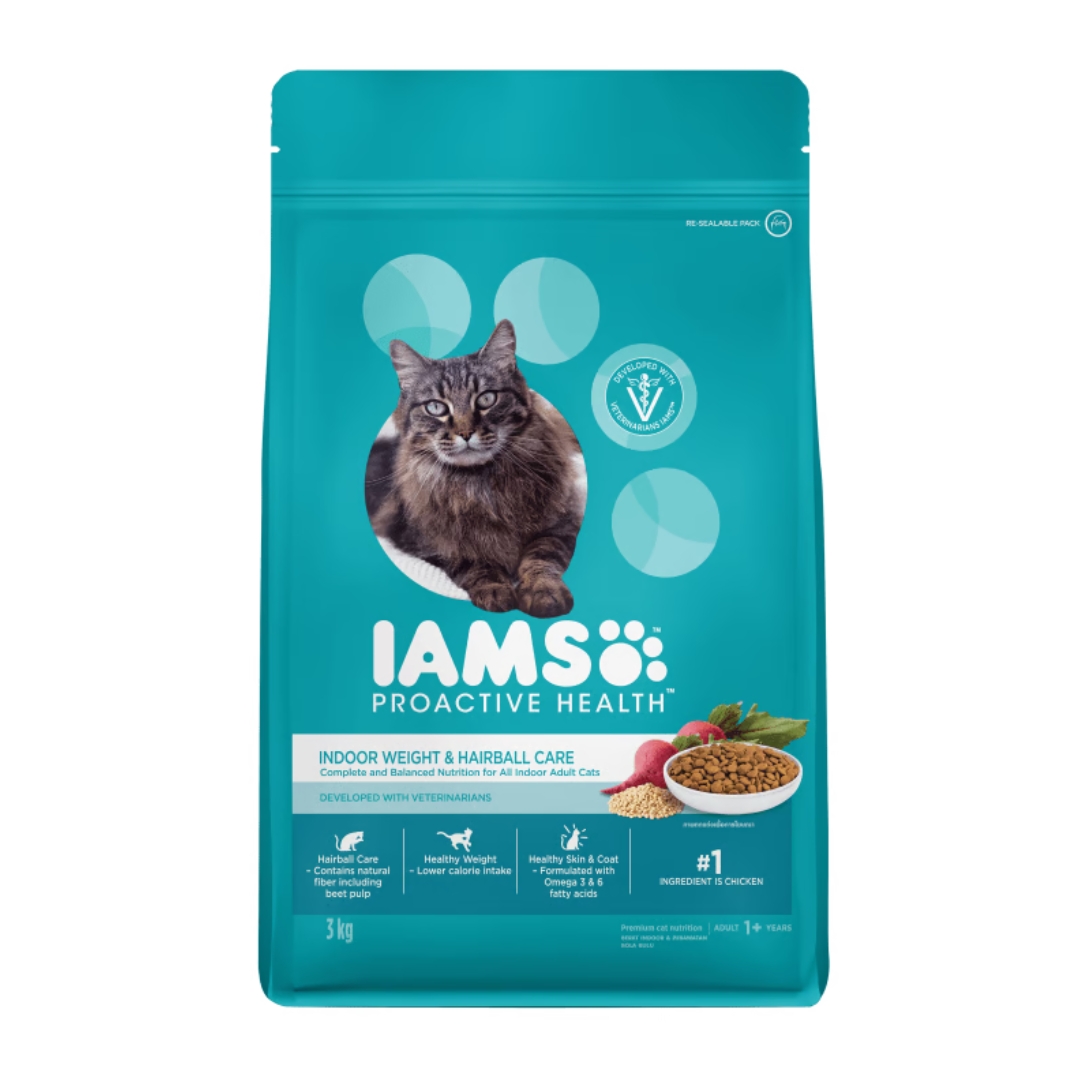 Iams Cat 3kg Adult Indoor Weight & Hairball Care Chicken Dry Cat Food