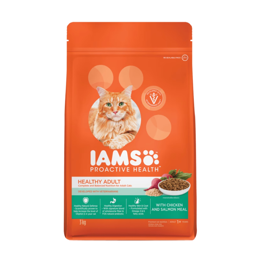 Iams Cat 3kg Adult Chicken & Salmon Dry Cat Food