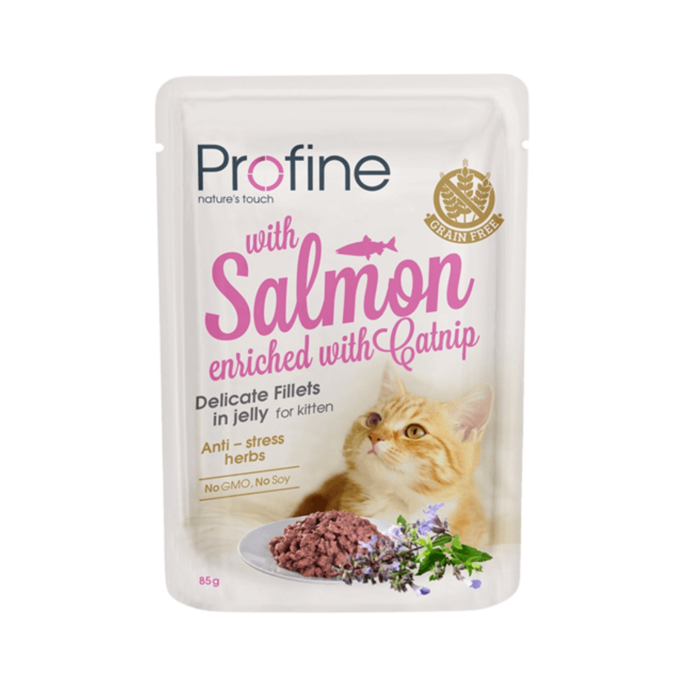 Profine Cat 85g Kitten Salmon Enriched With Catnip Fillets In Jelly Wet Cat Food