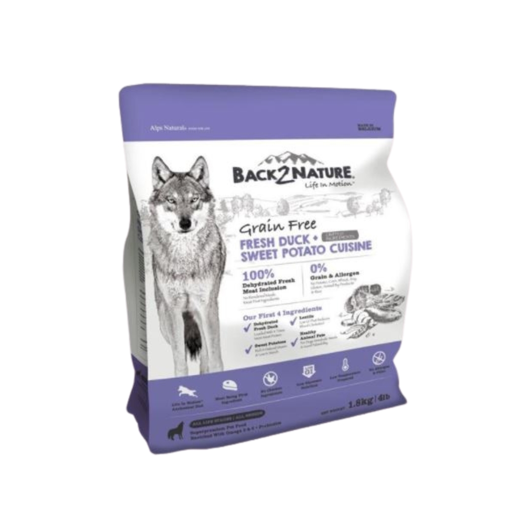 Back2nature 1.8kg Grain Free Fresh Duck & Sweet Potato Recipe Dry Dog Food