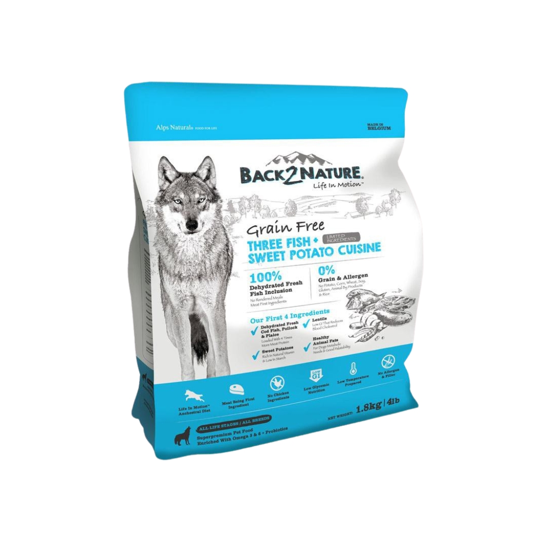 Back2nature 1.8kg Grain Free Three Fish & Sweet Potato Recipe Dry Dog Food