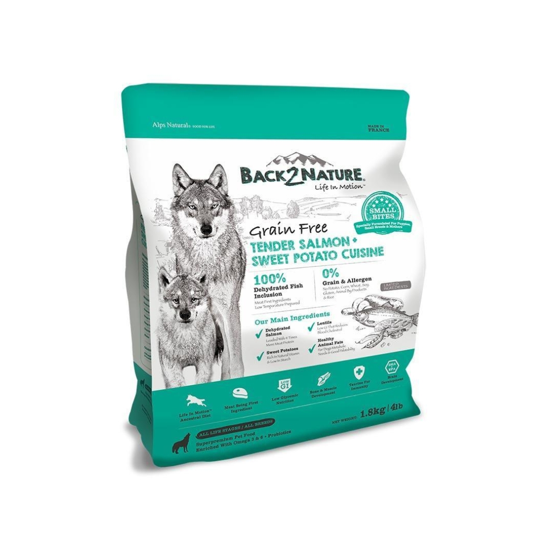 Back2nature 1.8kg Grain Free Tender Salmon & Sweet Potato Recipe Small Bites Dry Dog Food