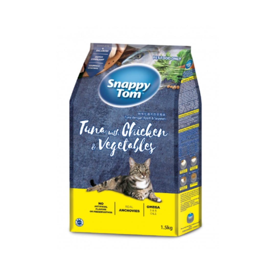 Snappy Tom 1.5kg Tuna, Chicken & Vegetable Dry Cat Food