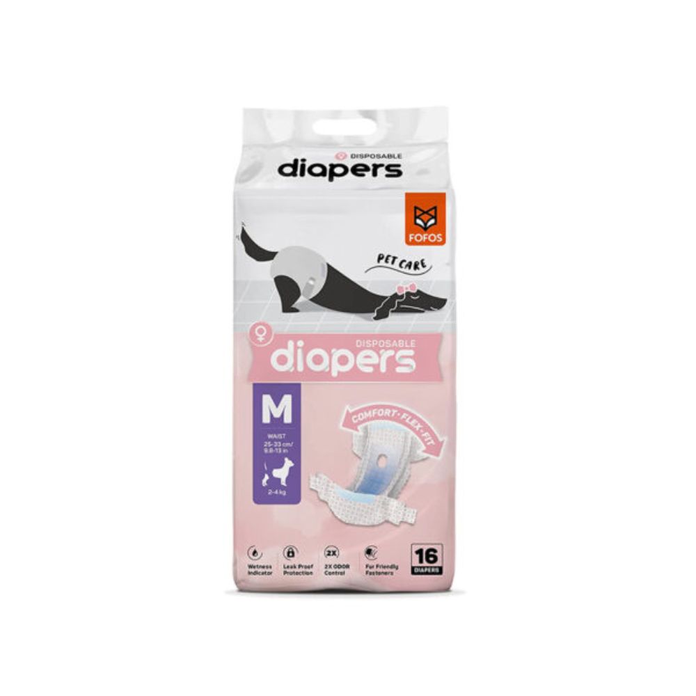 Fofos Female Dog Diaper M 16pcs Waist 25-33cm Weight 2-4kg