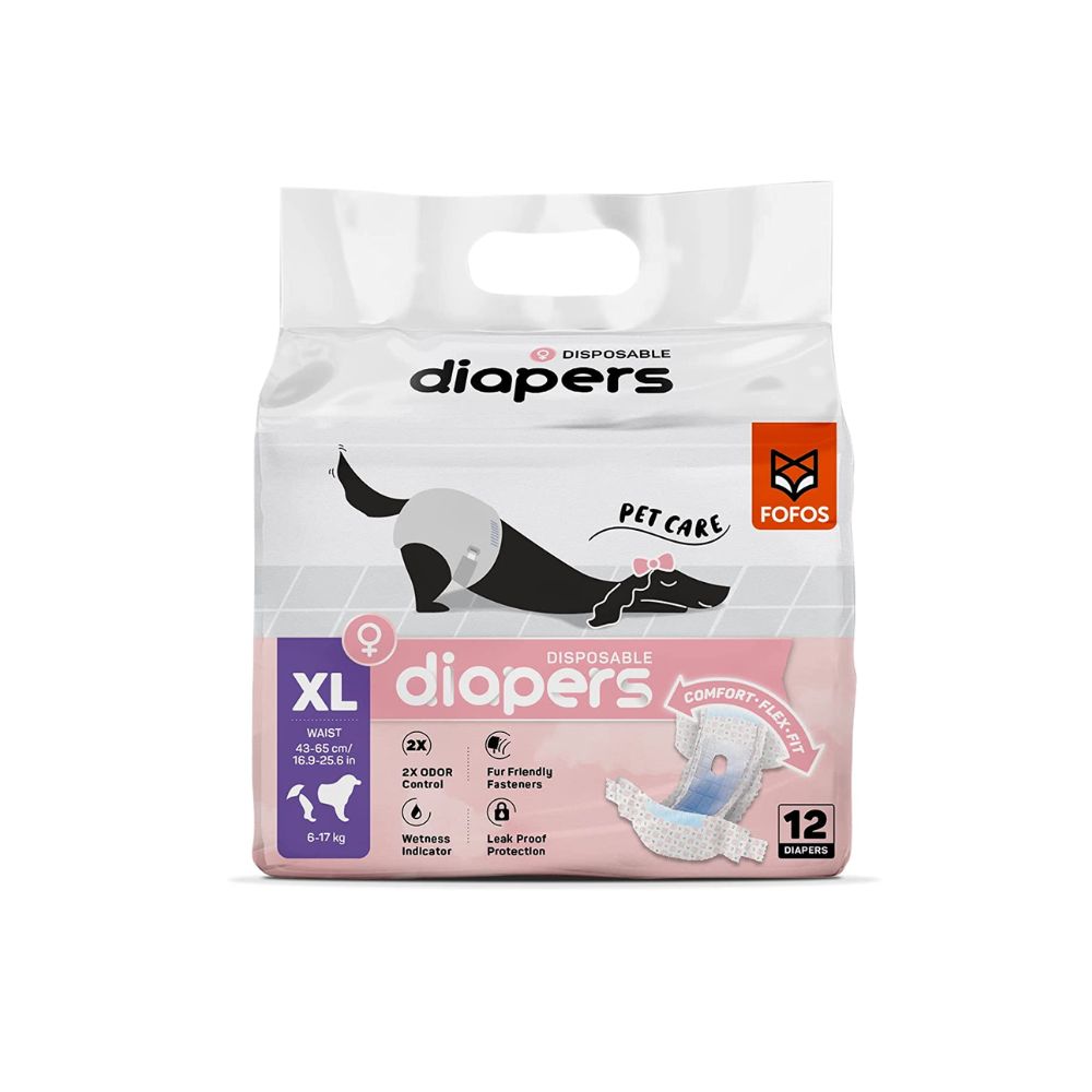 Fofos Female Dog Diaper Xl 12pcs Waist 43-65cm Weight 6-17kg