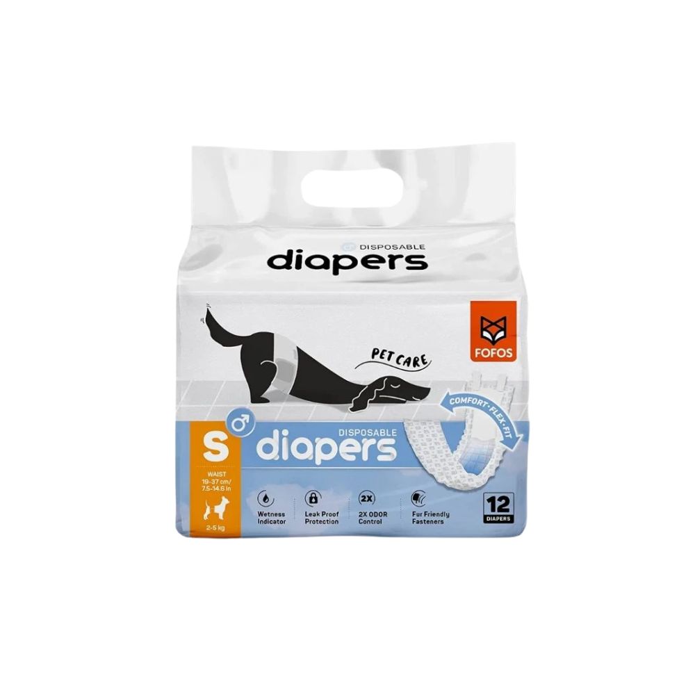 Fofos Male Dog Diaper S 12pcs Waist 19-37cm Weight 2-5kg