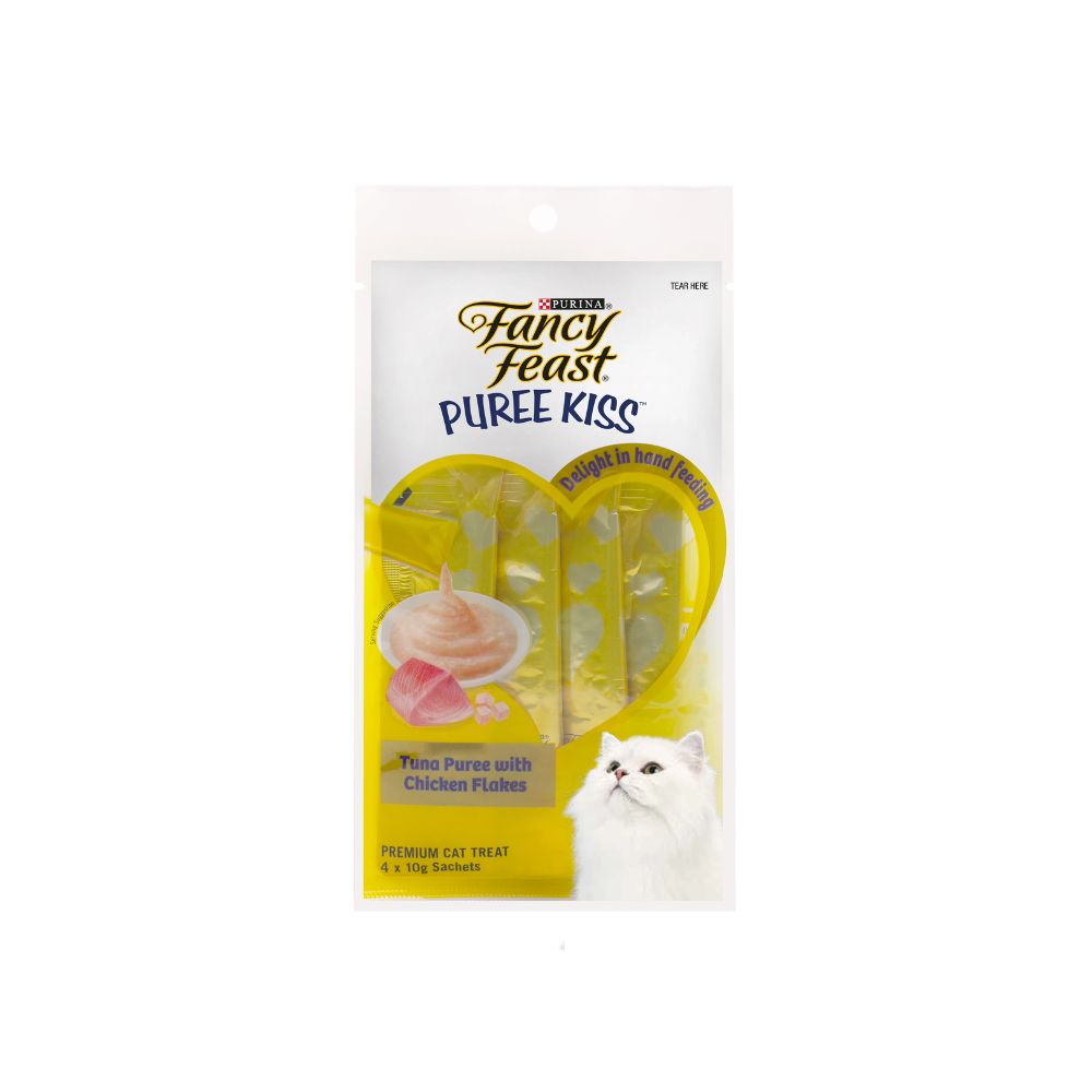 Fancy Feast Puree Kiss 4x10g Tuna Puree With Chicken Flakes Cat Treat