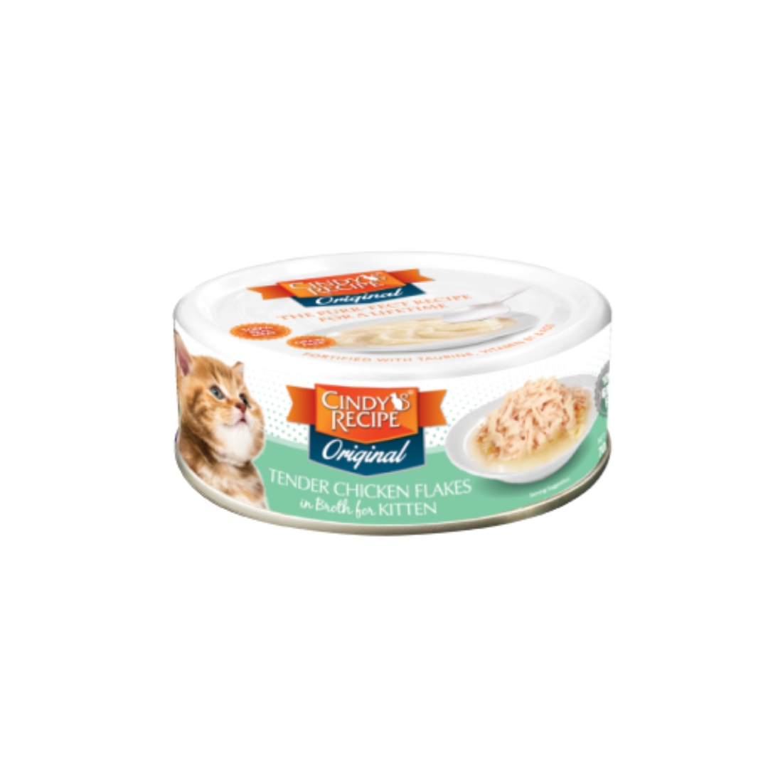 Cindy's Recipe Original Broth Tender Chicken Flakes Kitten 80g Wet Canned Cat Food