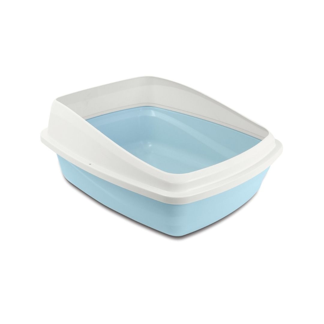 Catit Rimmed Cat Pan, Medium Blue Base, Cool Gray Rim (38 X 48 X 19cm)