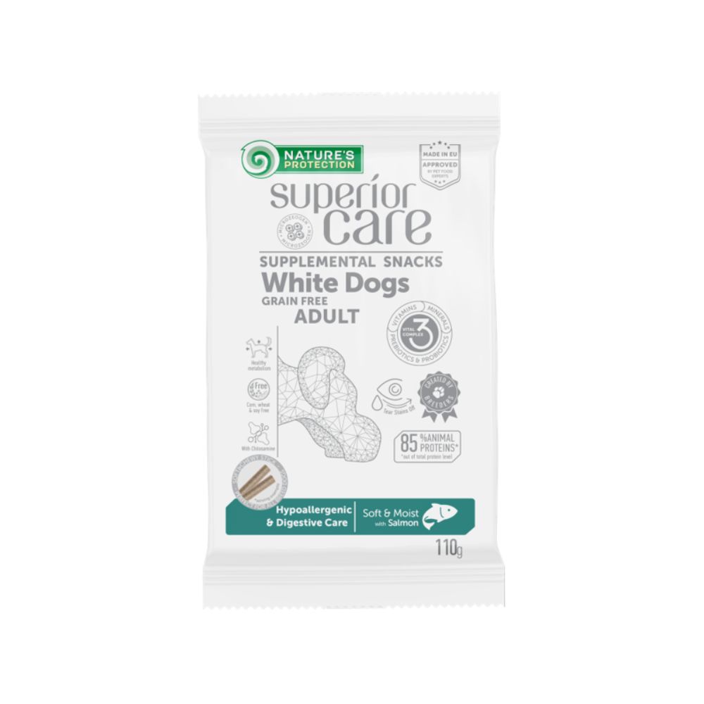 Nature's Protection Superior Care White Dog Hypoallergenic & Digestive Care Grain Free With Salmon 110g Dog Snack