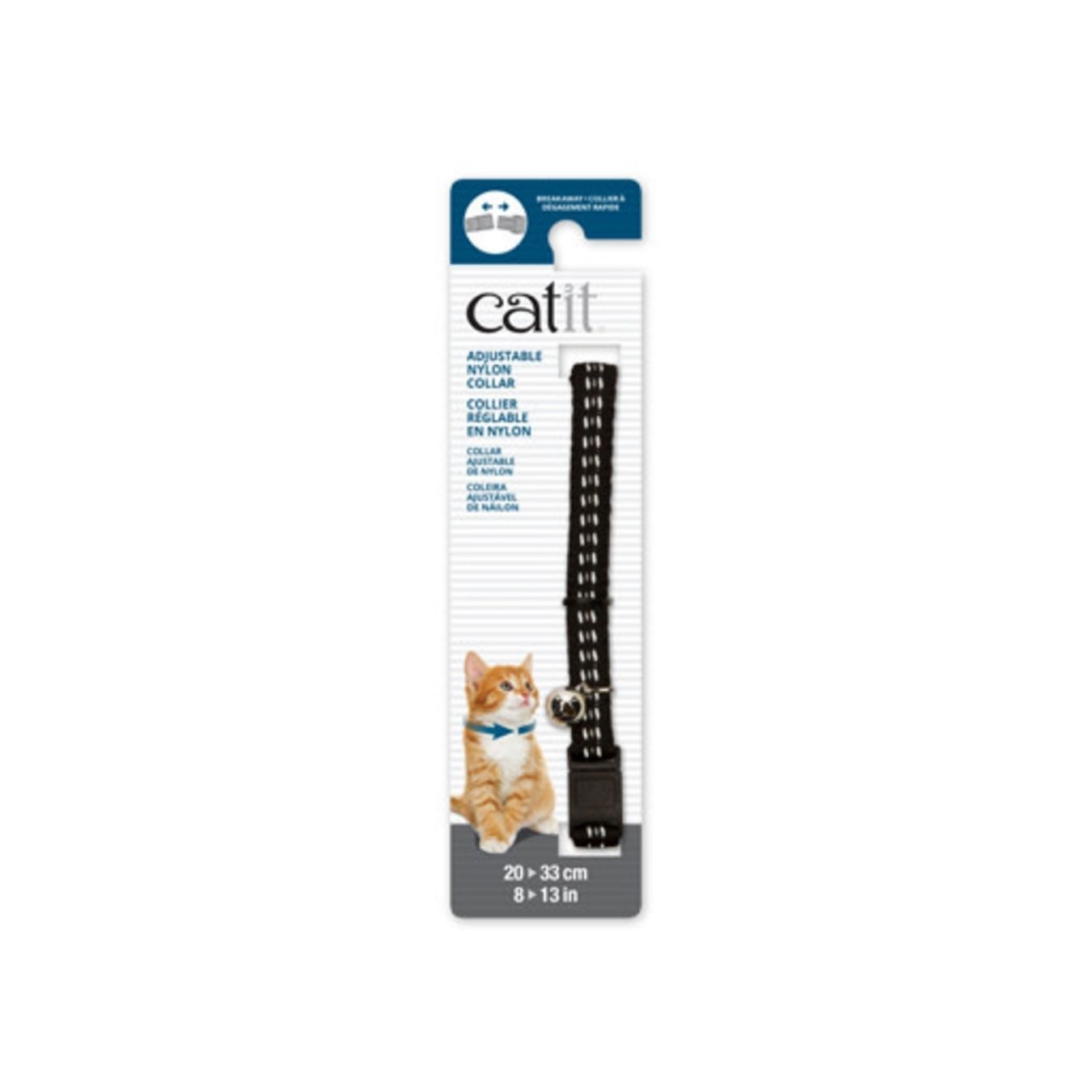 Catit Adjustable Nylon Collar Reflective Black 20-30cm (8-13in)