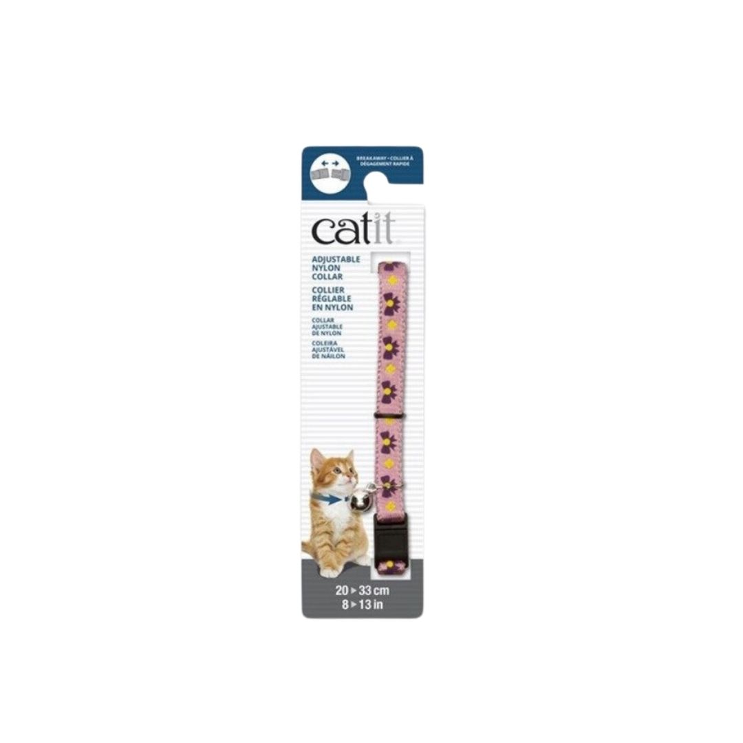 Catit Adjustable Nylon Collar Reflective Pink With Purple Bows 20-30cm (8-13in)