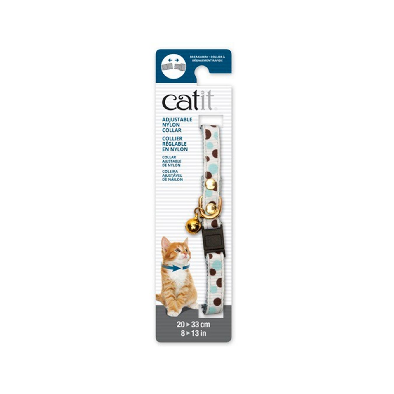 Catit Adjustable Nylon Collar With Rivets White Polka Dots 20-30cm (8-13in)