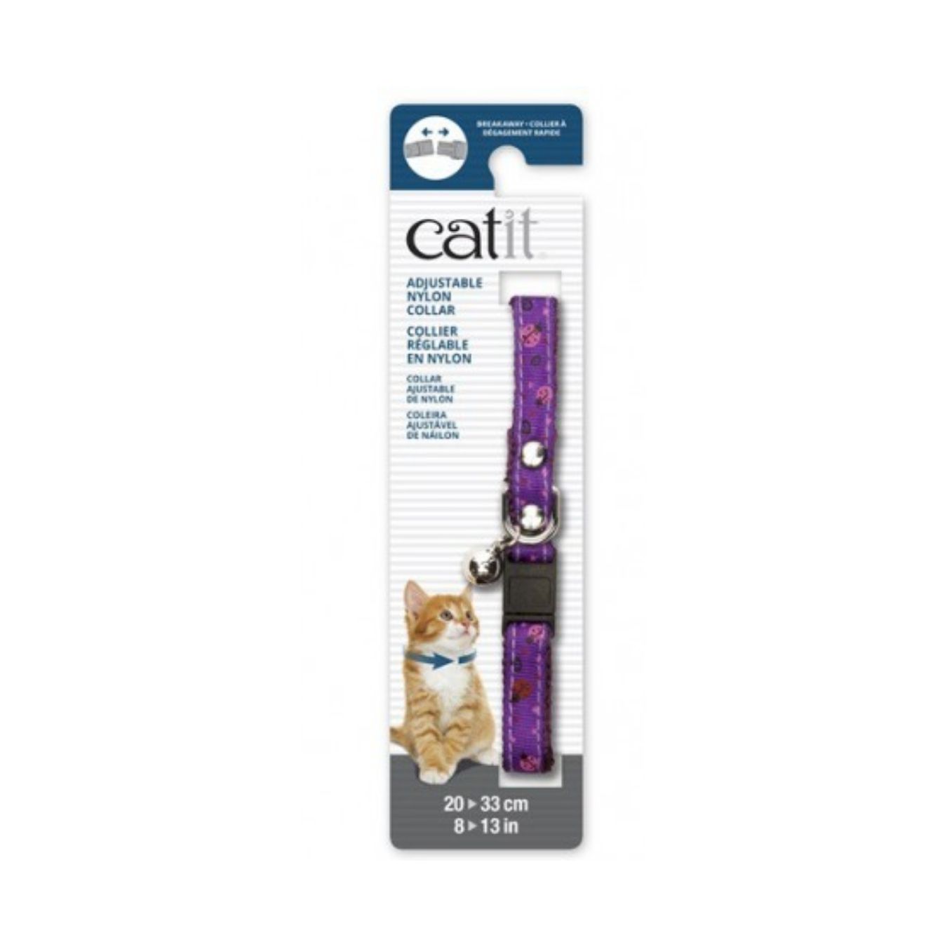 Catit Adjustable Nylon Collar With Rivets Purple Ladybugs 20-30cm (8-13in)