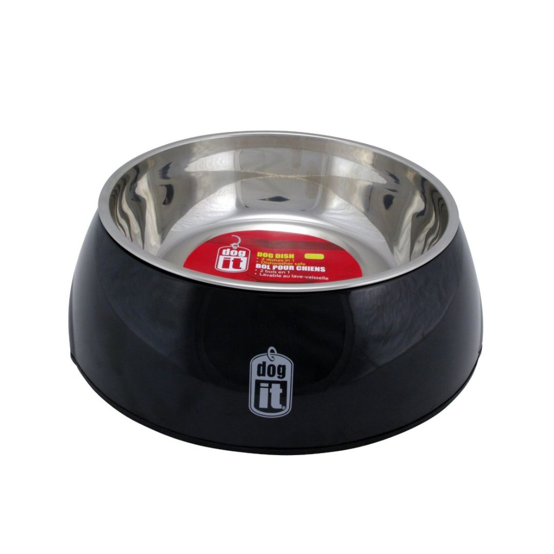 Dogit 2in1 Durable Bowl With Ss Insert Large 1.6l Black Dia. 8