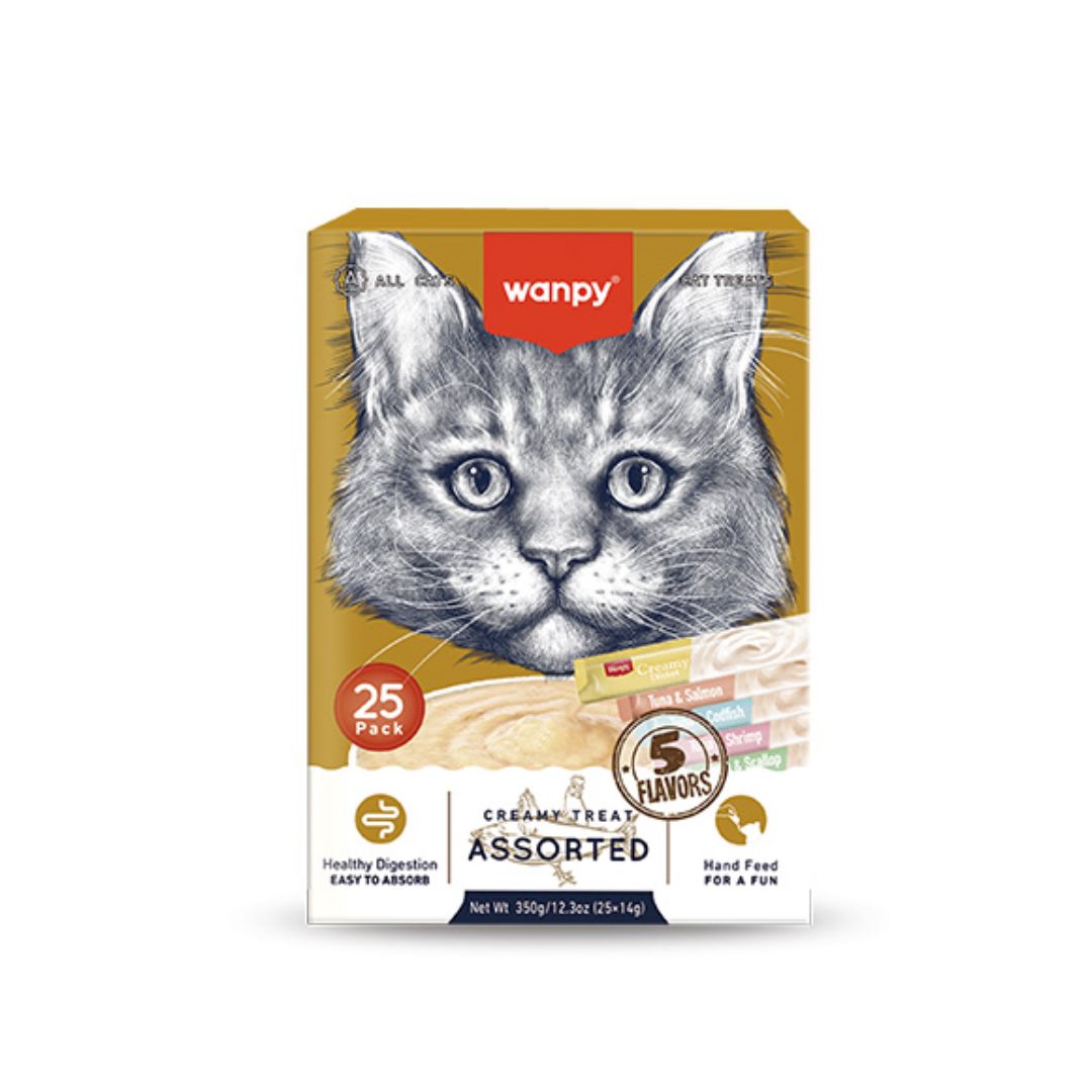 Wanpy Cat 14gx25 Creamy Lickable Treat Assorted Flavour