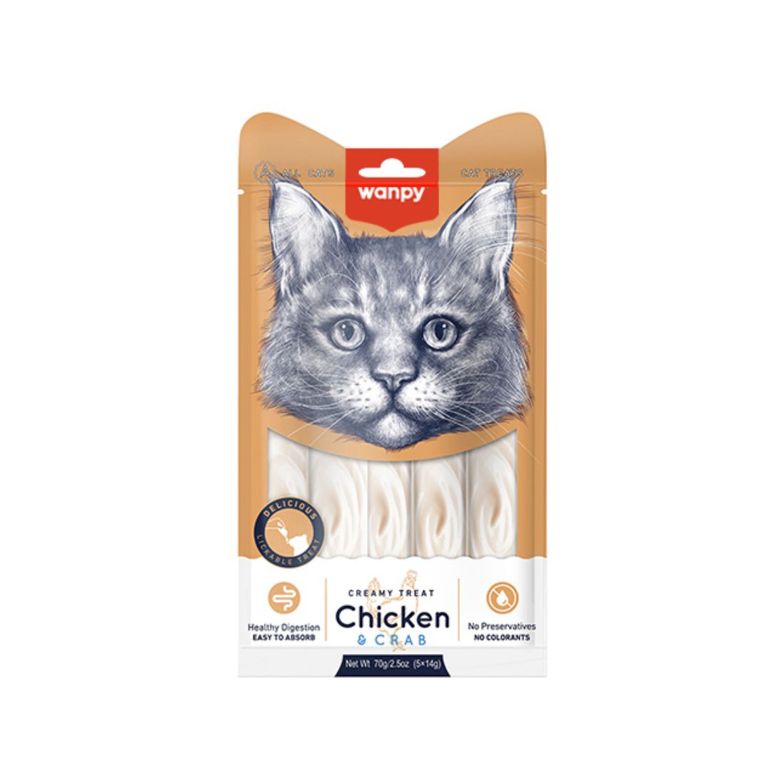 Wanpy Cat 14gx5 Creamy Lickable Treat Chicken & Crab Cat Snack