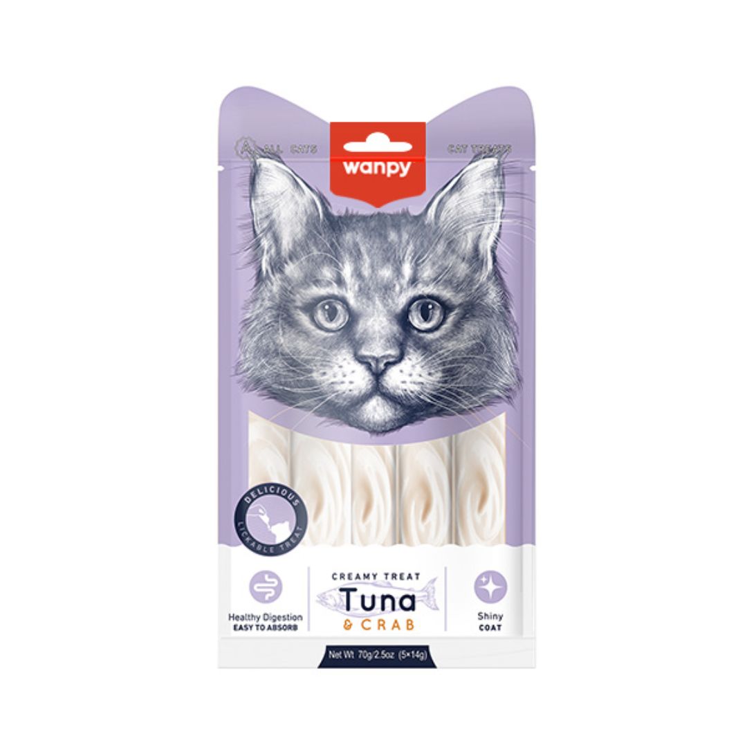 Wanpy Cat 14gx5 Creamy Lickable Treat Tuna & Crab Cat Snack