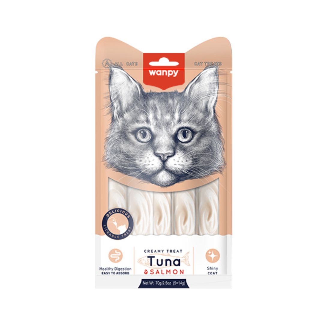 Wanpy Cat 14gx5 Creamy Lickable Treat Tuna & Salmon Cat Snack