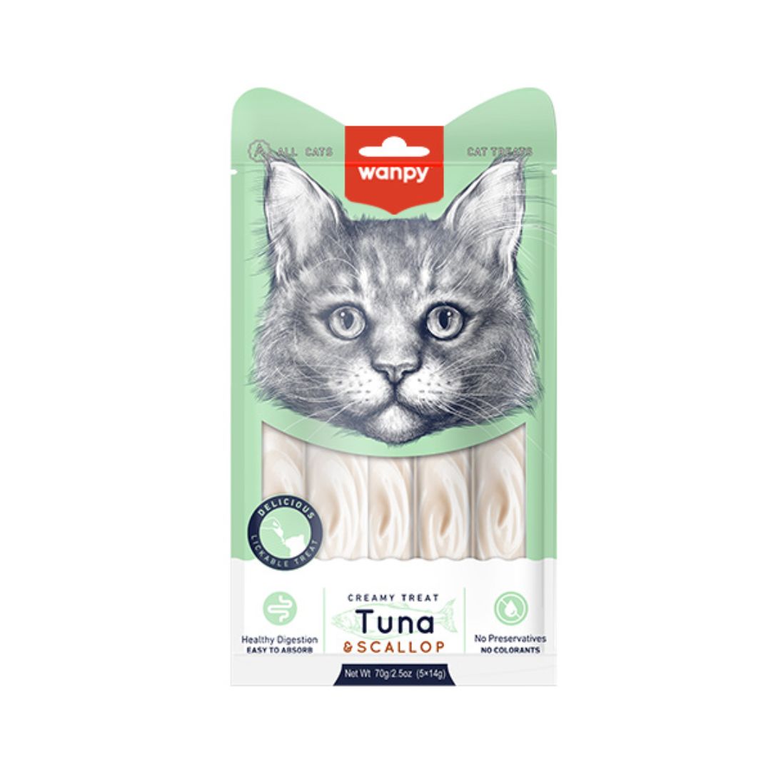 Wanpy Cat 14gx5 Creamy Lickable Treat Tuna & Scallop Cat Snack