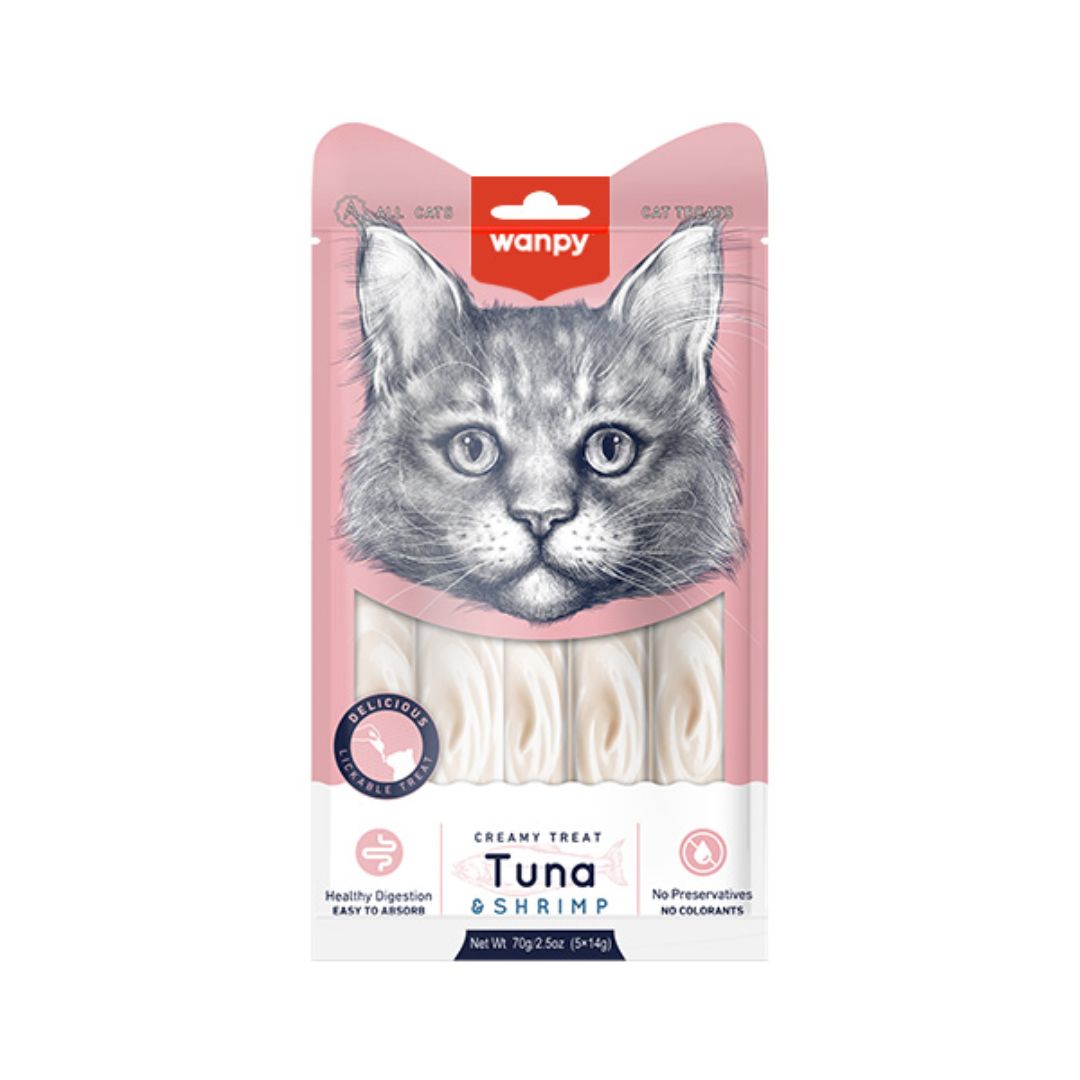 Wanpy Cat 14gx5 Creamy Lickable Treat Tuna & Shrimp Cat Snack