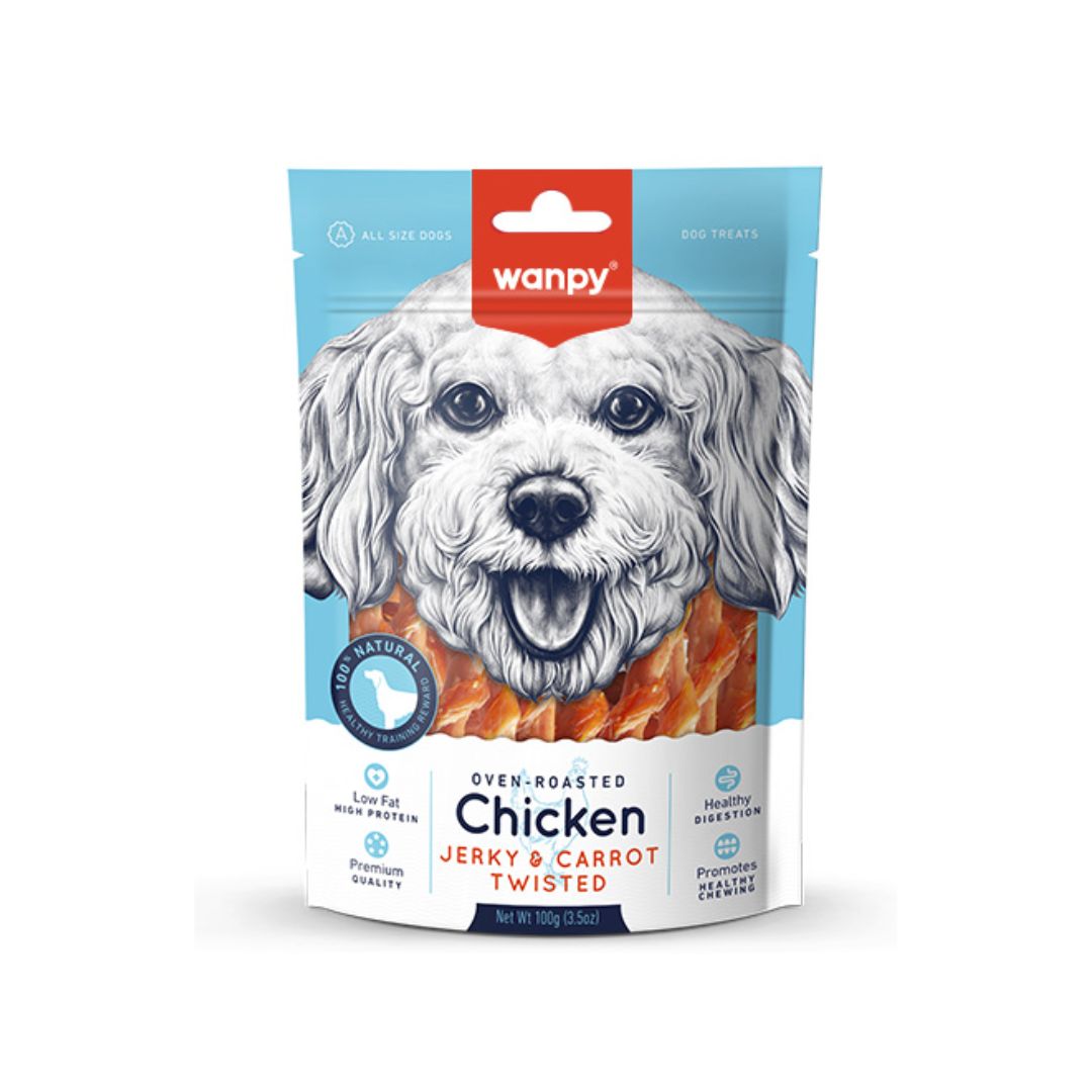 Wanpy Chicken & Carrot Stick Twisted 100g Dog Snack