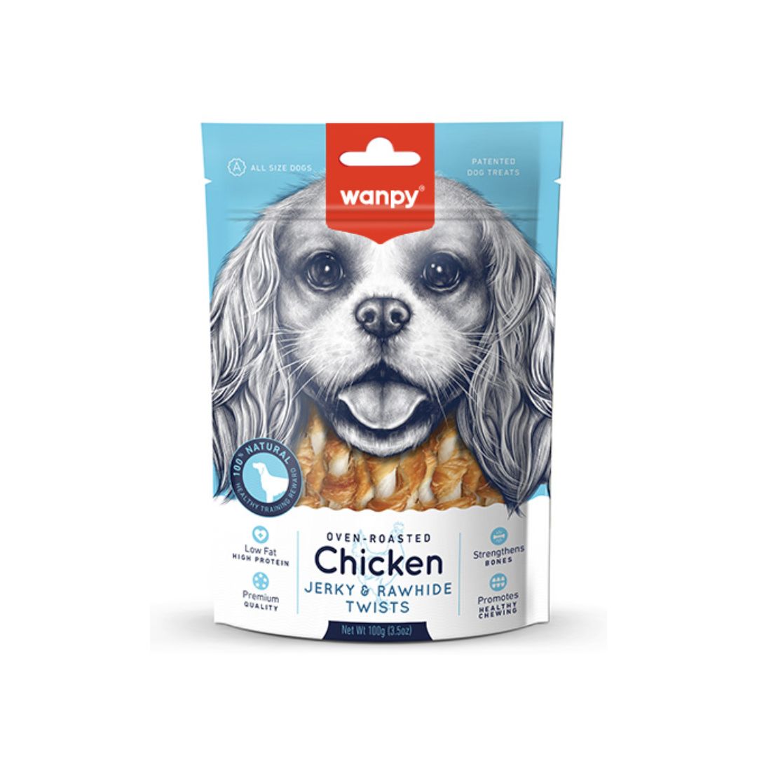 Wanpy Chicken Jerky & Rawhide Twists 100g Dog Snack