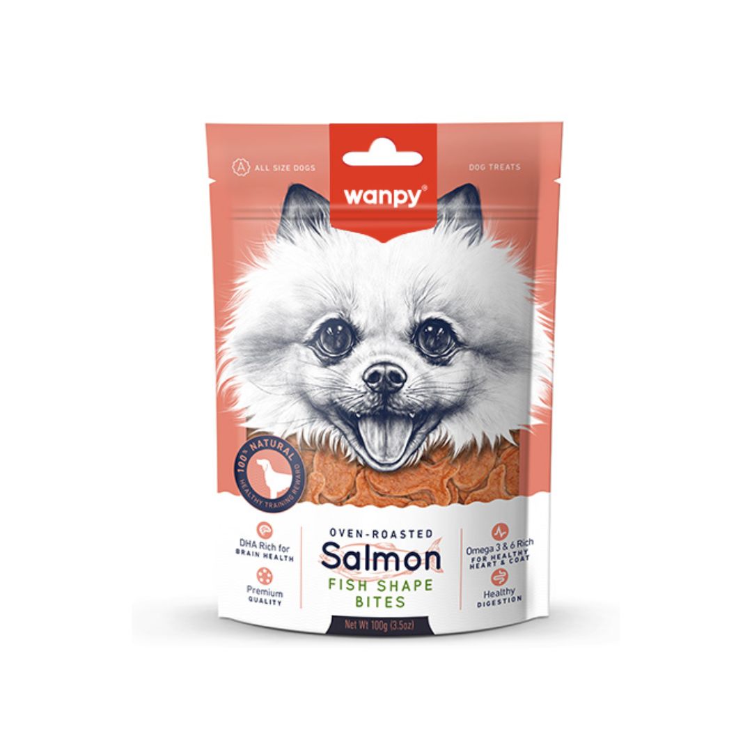 Wanpy Salmon Fish Shape Bites 100g Dog Snack