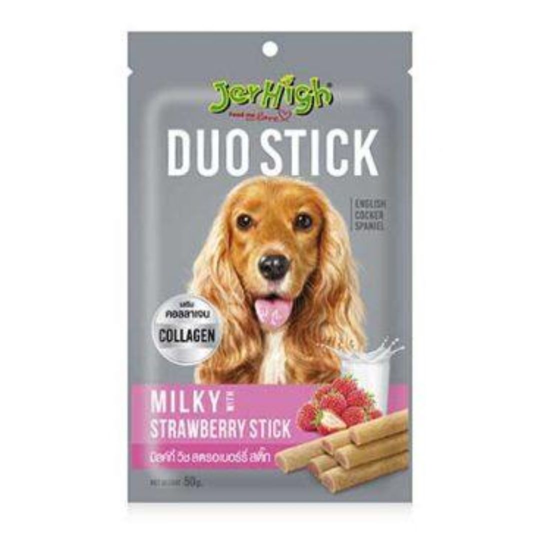 Jerhigh 50g Duo Milky Strawberry Stick Dog Treat