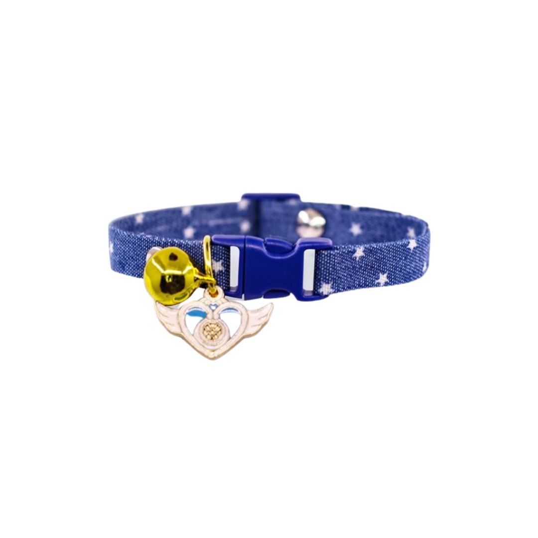 Ptc Adjustable Cat Collar Denim Stars With Flying Heart S 20-30cm