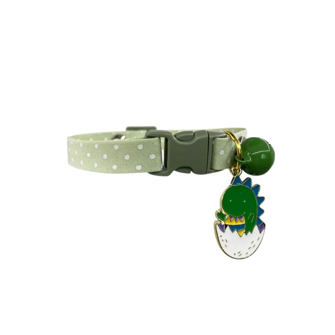 Ptc Adjustable Cat Collar Green Dots With Dinosaur S 20-30cm