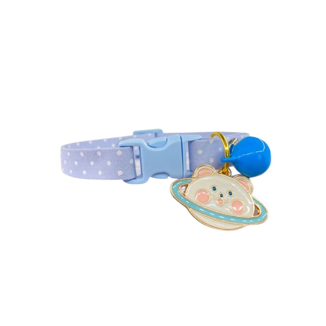 Ptc Adjustable Cat Collar Light Blue Dots With Bear S 20-30cm